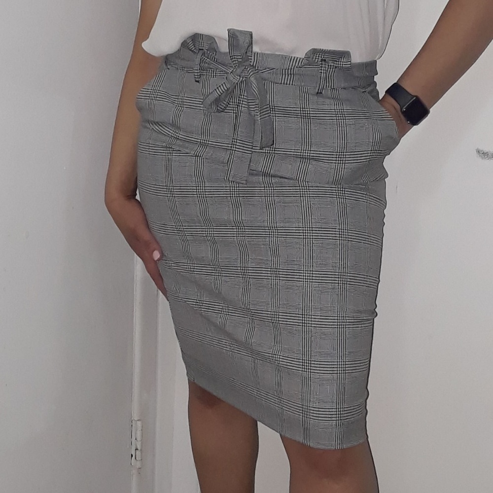 Machine Washable Tie Waist Plaid Pencil Skirt